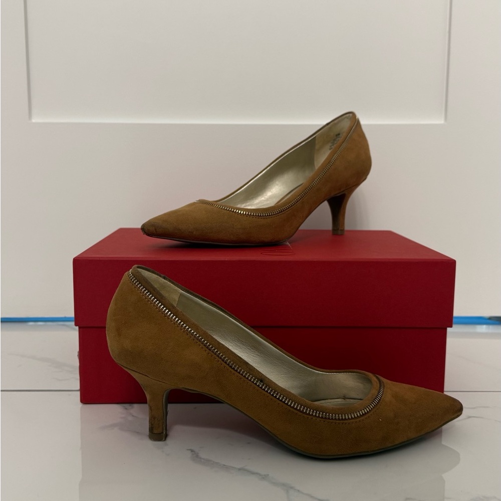 Anne Klein Brown Suede Kitten Heel Pumps